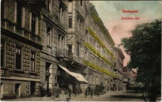 1907 Budapest VII. Almássy tér, VII. Kerületi Függetlenségi és 48-as Pártkör irodája, üzletek, borbély és fodrász