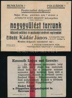 cca 1945 2 db politikai röplap: Fkgp és Pesterzsébeti munkásgyűlés Kádár Jánossal