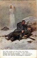 Vergib uns unsere Schuld... / WWI Austro-Hungarian K.u.K. military art postcard, dying soldiers prayer s: A. Setkowicz (EK)