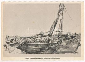 Verlassenes Segelschiff am Strand von Dünkirchen. Soldatenkalender 1941 / WWII German military art postcard. Zentral-Verlag der NSDAP (German Nazi Party) s: Kaspar (fl)