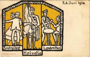 Zentralfest Langenthal Helvetia 3-4. Juni 1916 / Swiss Studentica art postcard. Lith. Armbruster Söhne litho (fl)