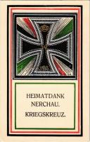 Heimatdank Nerchau. Kriegskreuz / WWI German military art postcard, Iron Cross. Emb. litho (EK)
