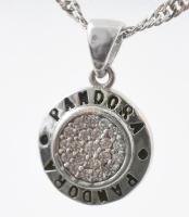 Ezüst(Ag) csavart nyaklánc, jelzett, Pandora jelzésű medállal, h: 38 cm, bruttó: 2,9 g