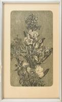 Olvashatatlan (Varga?) jelzéssel: Virágok. Rézkarc, papír, jelzett, számozott (35/100), üvegezett fakeretben, 43×26 cm