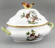 Herendi Rothschild mintás porcelán bonbonier, kézzel festett, jelzett, kis kopásnyomokkal, 13×9,5 cm