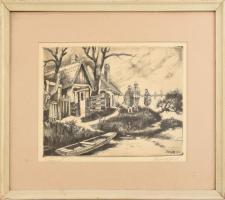 Remsey Jenő (1885-1970): Cigánysor, rézkarc, papír, jelzett, üvegezett fakeretben, 23,5×33 cm