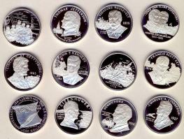 USA 1987. "200 éves az Alkotmány" 1db Ag 1$-os + 11db Ag emlékérem 11x 28,5g mind klf motí...