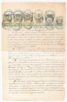 1876 Szerződés magas illeték lerovással: 3x20Fl (1870)+ 1x75kr (1873), 1x7Fl (1868) (245 500) / Contract with large franking