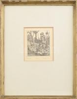 Kovács Tamás (1942-1999): Pihenő. Rézkarc, papír, jelzett, számozott (44/100). Üvegezett, kissé sérü...