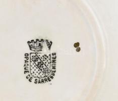 Sarreguemines kék teáscsésze aljjal, jelzett, kis kopásnyomokkal, d: 10,5 és 15,5 cm