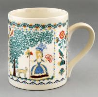 Sarreguemines kék teáscsésze aljjal, jelzett, kis kopásnyomokkal, d: 10,5 és 15,5 cm