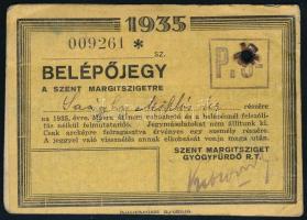 1935 Fényképes belépőjegy a Szent Margit szigetre