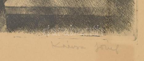 Kórusz József (1927-2010): Ablaknál. Rézkarc, papír, jelzett. Üvegezett, sérült fakeretben, lap szél...