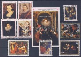 1968/1990 Rubens paintings 9 transatlantic stamps + 1 block, 1968/1990 Rubens festmények 9 tengerentúli bélyeg + 1 blokk, 1968/1990 Rubens-Gemälde 9 verschiedene Marken aus Übersee-Ländern + 1 Block