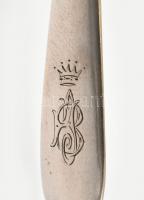 Ezüst (Ag) teáskanál, antik 13 latos fémjellel, BJ mester, nettó: 25 g, h: 16 cm