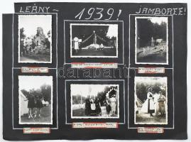1939 Pax Ting leánycserkész világtalálkozó jamboree Gödöllő 12 db vintage, feliratozott fotó a találkozó többnemzetiségű résztvevőiről album lapon.