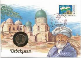 Üzbegisztán felbélyegzett borítékban, bélyegzéssel, német nyelvű tájékoztatóval, benne Oroszország 1992. 10R Cu-Ni T:1 Uzbekistan in envelope with stamp, cancellation and a prospectus in german, in it Russia 1992. 10 Rubles Cu-Ni C:UNC