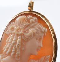 Arany (Au) 14 K kámea medál/bross, jelzett, 3×2,5 cm, bruttó: 5,94 g