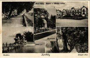 1937 Keszthely, Parti sétány, Balaton és Hullám szállók, Fürdőház, park, Sóhajok alléja