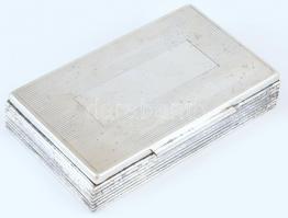Ezüstözött fém doboz, fa betéttel, 16,5×9,5×3,5 cm