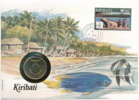 Kiribati 1989. 2$ A függetlenség 10. évfordulója forgalmi emlékérme felbélyegzett borítékban, bélyegzéssel, német nyelvű tájékoztatóval T:1- patina, karc Kiribati 1989. 2 Dollars 10th Anniversary of Independence circulating commemorative coin in envelope with stamp, cancellation and a prospectus in german C:AU patina, scratch