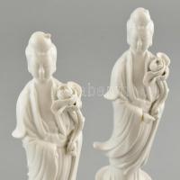 Kínai figura, 2db, fehér mázas porcelán, jelzett, sérülésekkel, m:21cm