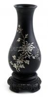 Kínai lakk váza, kopott, m:17,5cm