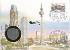 NSZK - Berlin 1975. 5M Ni felbélyegzett borítékban, bélyegzéssel, német nyelvű tájékoztatóval T:2 karc FRG - Berlin 1975. 5 Mark Ni in envelope with stamp, cancellation and a prospectus in german C:XF scratches