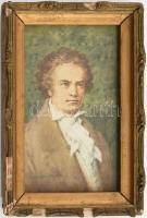 Barabás Reismann Gizella (1893-1985): Beethoven. Akvarell, papír, jelzett. Hátoldalán feliratozott. Üvegezett, sérült fa keretben. 13x8,5 cm