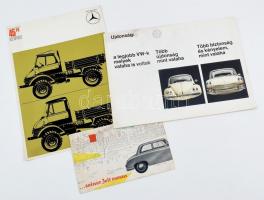 cca 1970-1990 3 db német autókat bemutató reklámprospektus (Volkswagen bogár, AWZ, Mercedes-Benz)