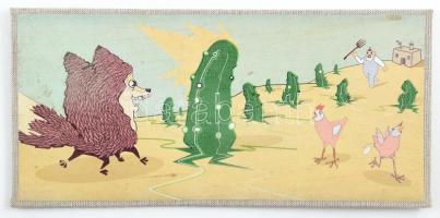 ifj. Szunyoghy András (?- ): The Fox and the Pickle. (A róka és az uborka). Nyomat, vászon, hátoldalán feliratozva, 29x14 cm