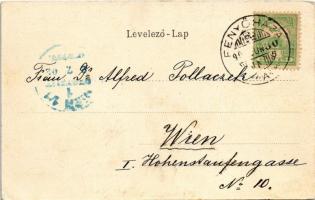 1902 Fenyőháza, Lubochna; Szecessziós erdős keret / Art Nouveau, forest litho