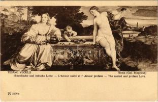 Himmlische und irdische Liebe / "The sacred and profane Love" Erotic nude lady art postcard. Gal Borghese, Roma. s: Tiziano Vecelli (EK)