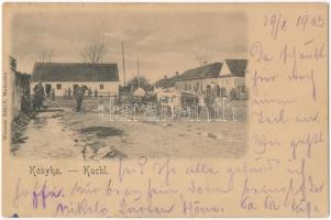 1903 Konyha, Kuchl, Kuchel, Kuchyna (Malacka); Fő tér ökörszekérrel. Wiesner Alfréd kiadása / main square wpith oxen cart (EK)