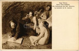 Die Versuchung des heil. Antonius / Szent Antal kísértése. Fischer és Teszák kiadása / Erotic nude lady art postcard s: Nagy Vilmos
