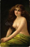 Erotic nude lady art postcard. litho (EB)