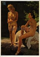 Im Lebensfrühling. München, Haus der Deutschen Kunst / Erotic nude lady art postcard s: Johann Schult