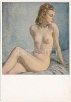 Sitzende Blondine. München, Haus der Deutschen Kunst / Erotic nude lady art postcard s: Wilhelm Hempfing