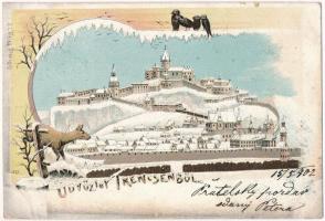 1902 Trencsén, Trencín; Vár télen. S.L. Weiss 2275. / castle in winter. Art Nouveau, litho