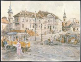 Zórád Ernő (1911-2004): 2 db Tabán illusztrációk, Kereszt-tér, Szebeni Antal - tér a Fehérasas u. felé, offszetek, az egyiken törésnyommal, 28x37 cm