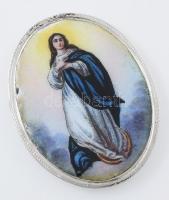 Ezüst(Ag) Mária medál, zománcozott belső résszel, jelzés nélkül, sérült, 3,5×2,5 cm, bruttó: 5,9 g