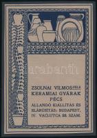 cca 1900-1910 Zsolnai Vilmos-féle keramiai gyárak Pécs, szecessziós Zsolnay-reklám, papír kartonra kasírozva, jelzés nélkül, 19x13 cm