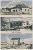 1913 Lakompak, Lackenbach; Koth János-féle vendéglő, Esterházy kastély, vasútállomás / Bahnhopf, Gasthaus, Schloss / railway station, castle, restaurant