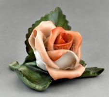Herendi porcelán rózsa, kézzel festett, jelzett, sérült, 8×6 cm
