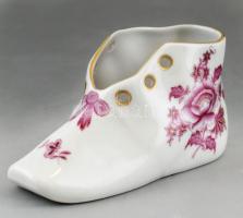 Herendi porcelán cipő, kézzel festett, jelzett, kis kopásnyomokkal, 10×5,5 cm