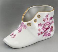 Herendi porcelán cipő, kézzel festett, jelzett, kis kopásnyomokkal, 10×5,5 cm