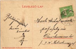 1908 Déva, Fő utca, vár, Hirsch testvérek és Mallász üzlete, gyógyszertár. Kroll Gyula kiadása / str...