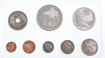 Pápua-Új Guinea 1975. 1t-10K (8xklf) forgalmi sor szett eredeti díszdobozban, tanúsítvánnyal, angol ...