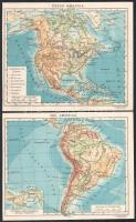 cca 1920-1930 Vegyes térkép tétel, 4 db: Észak-Amerika, Dél-Amerika, Ázsia, Afrika, Bp., Magyar Földrajzi Intézet, hajtottak, 15x19 cm és 22x19 cm közötti méretben