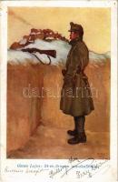 1917 34-es őrszem Muszkaföldön / WWI Austro-Hungarian K.u.K. military art postcard, watchman s: Gimes Lajos főhadnagy (kis szakadás / small tear)